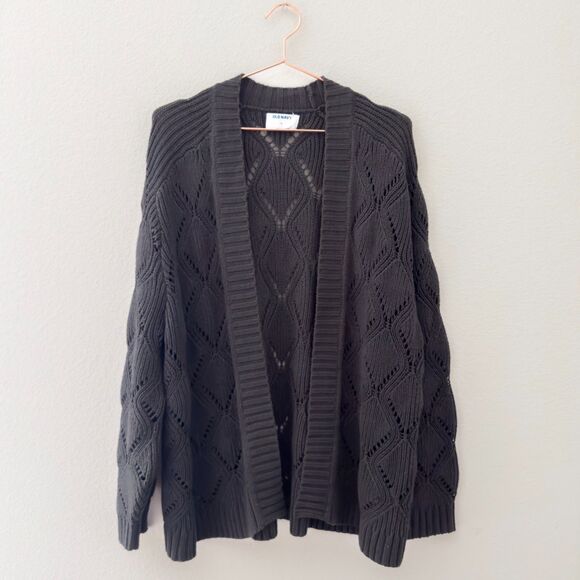 Old Navy Charcoal Black Pointelle-Knit Open-Front Cardigan Size XL - Picture 1 of 5